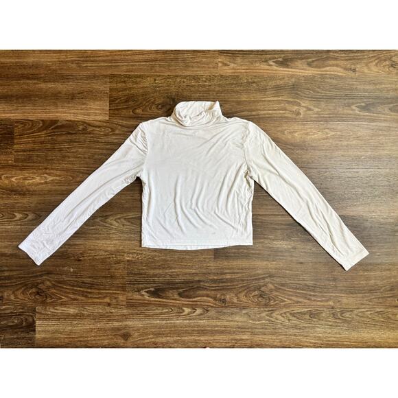 White Cropped Turtleneck Long Sleeve Shirt Herou Size Small - Picture 1 of 8